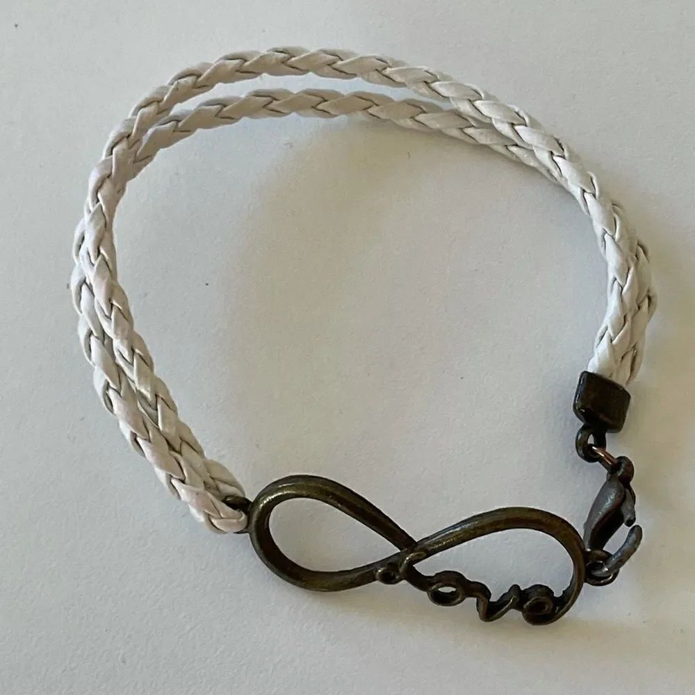 Love White Woven Leather Bracelet EUC